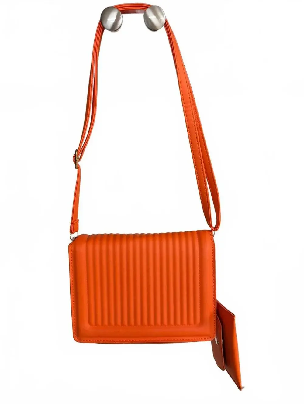 Orange Quilted Crossbody Bag with Adjustable Strap and Coin Purse